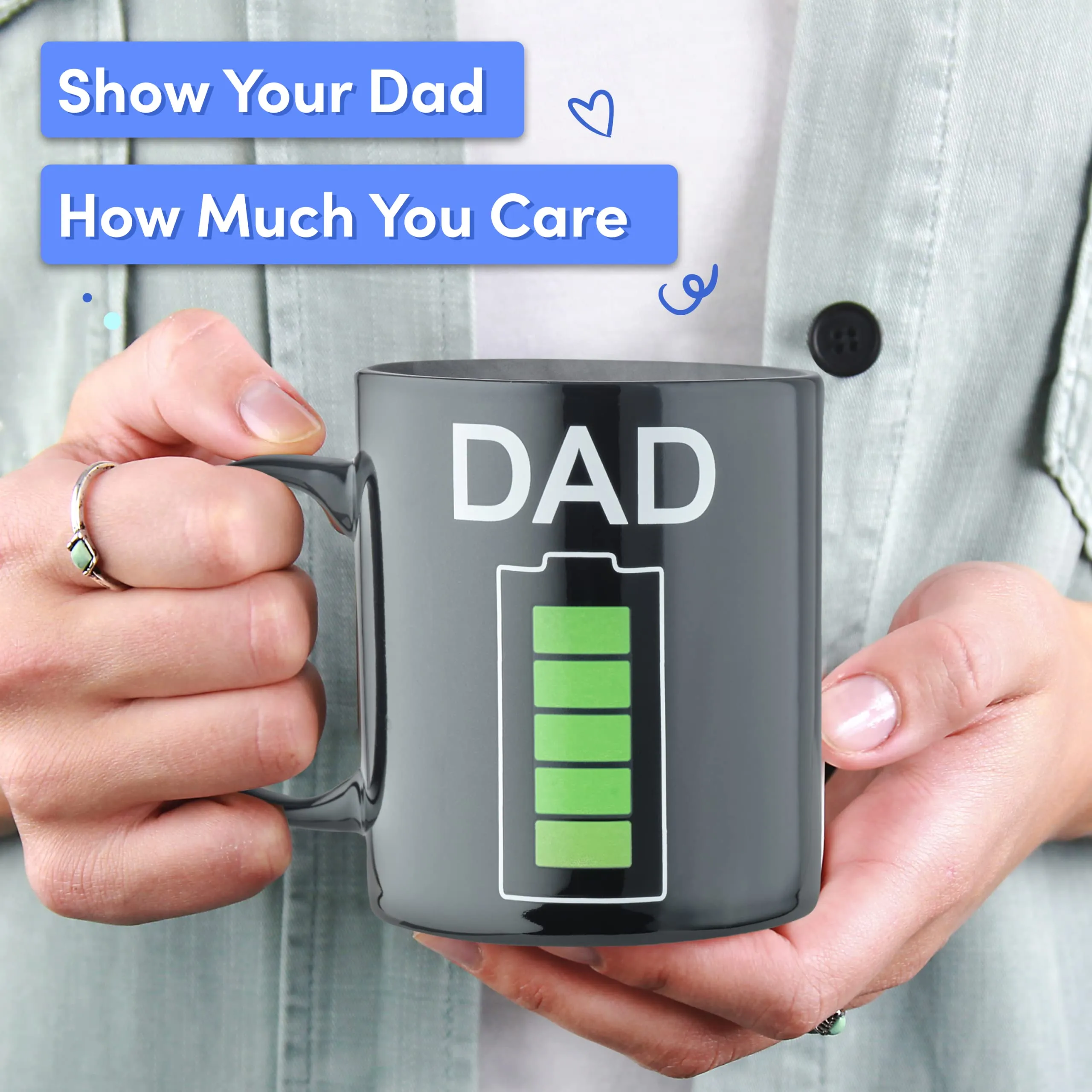 Color Changing Heat Sensitive Coffee Mug - Heat Changing Thermal Activated, Battery Meter