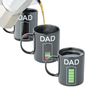 Color Changing Heat Sensitive Coffee Mug - Heat Changing Thermal Activated, Battery Meter