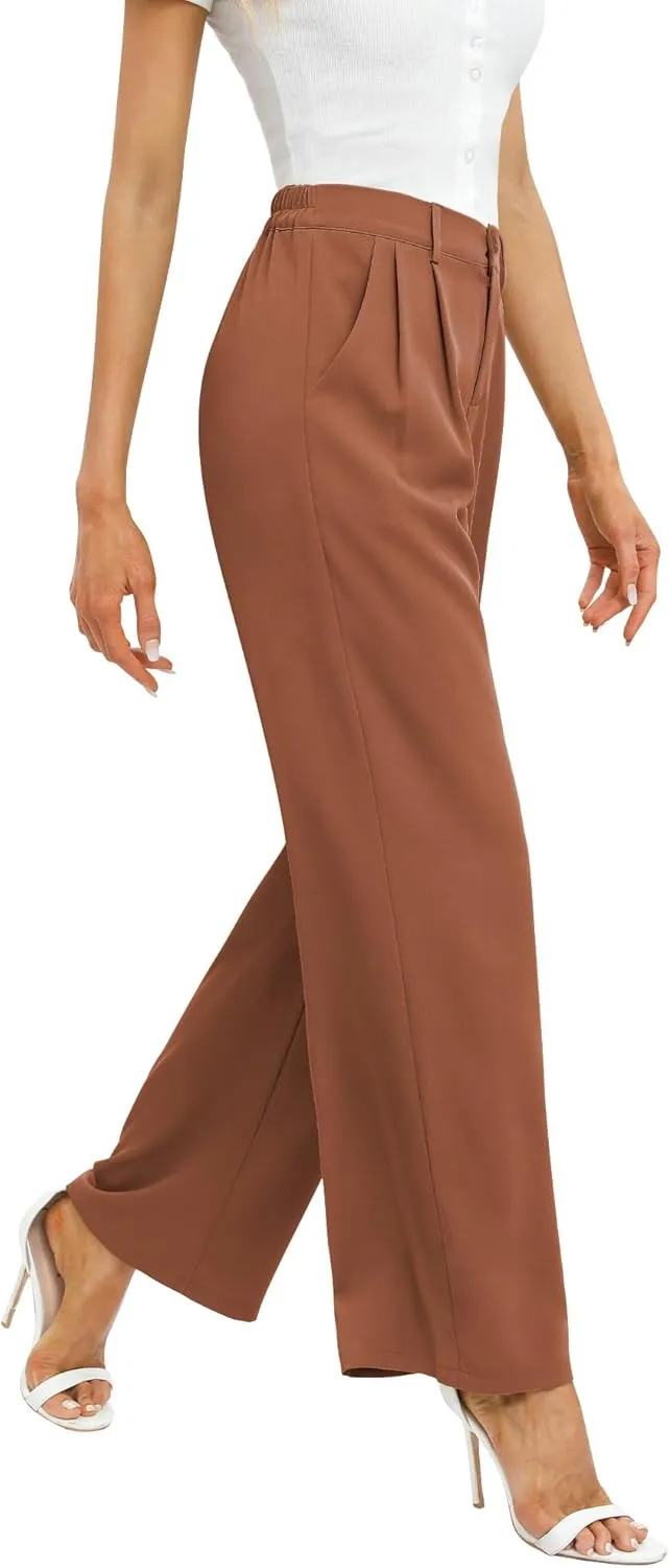 Feiersi Women's Business Work Trousers High Waisted Wide Leg Pants Long Straight Suit Pants with Pocket