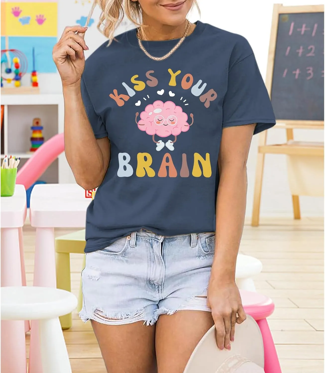 Funny Teacher Shirts for Women Kiss Your Brain Teacher T Shirt Special Education Teacher Life Tops Cute Graphic Tee