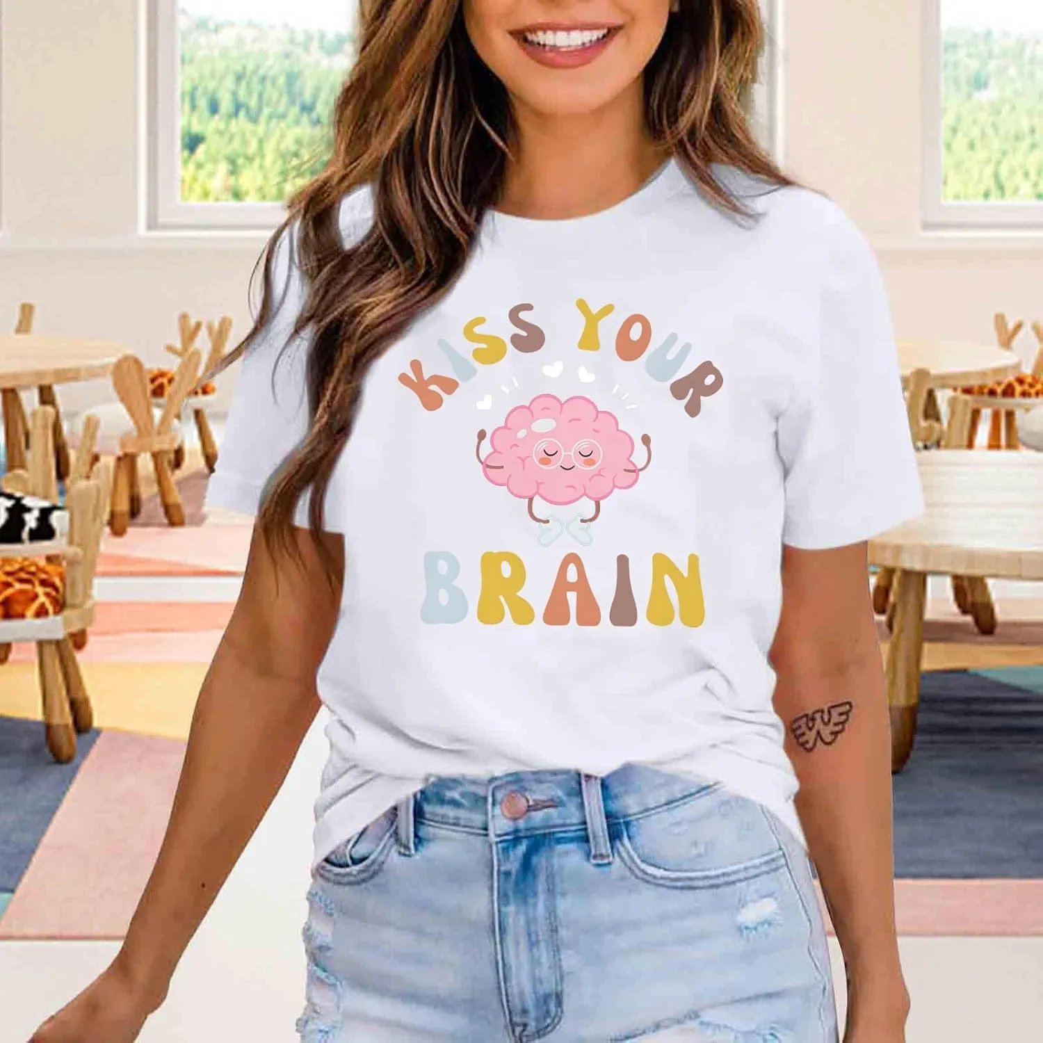 Funny Teacher Shirts for Women Kiss Your Brain Teacher T Shirt Special Education Teacher Life Tops Cute Graphic Tee