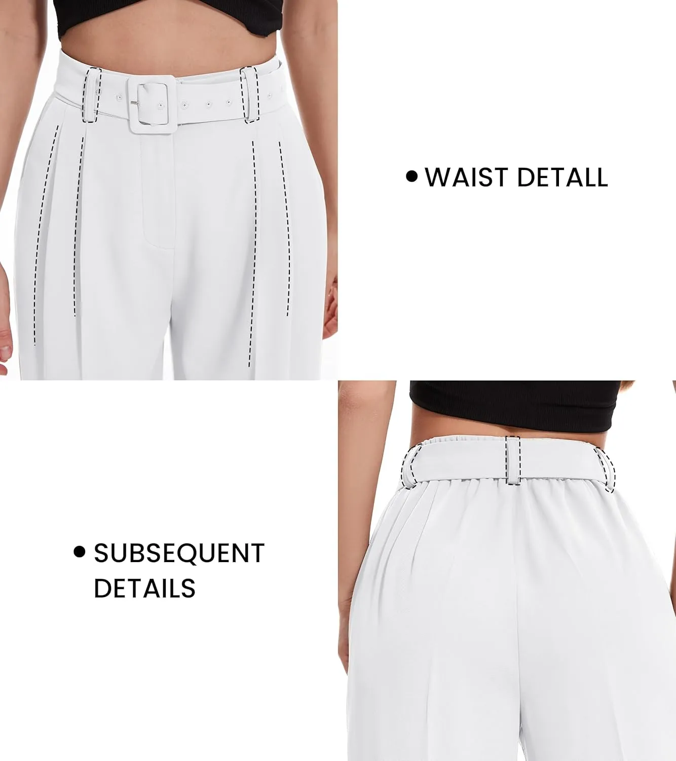 FUNYYZO Women's High Waist Wide Leg Pants Business Work Office Casual Long Pants Belted Trousers