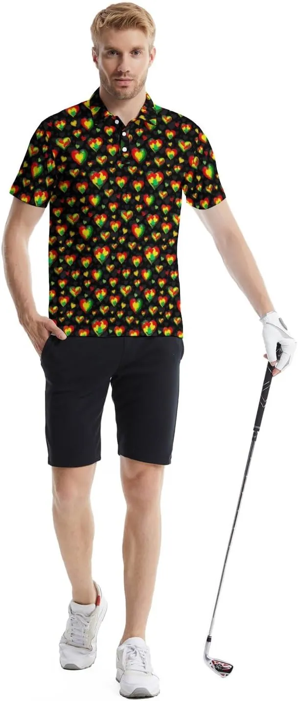 Golf Polo Shirts for Men Funny Print Quick Dry Short Sleeve Performance Golf Shirts Moisture Wicking Polo Shirts