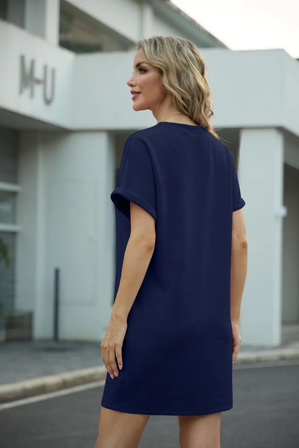 GRECERELLE Women's Summer Short Sleeve Tee Shirt Dress Crew Neck Casual Mini Sundress with Pockets