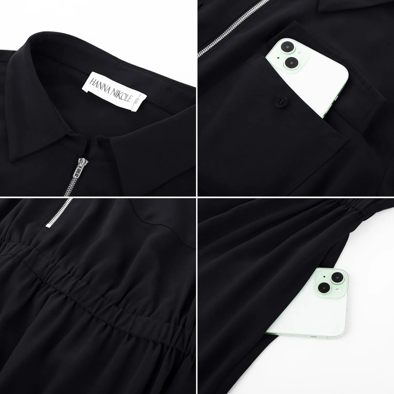 Hanna Nikole Plus Size Women Casual Midi Dress with Pockets Lapel V Neck Shirt Dress A Line Short Sleeve Dresses Tunic Dress