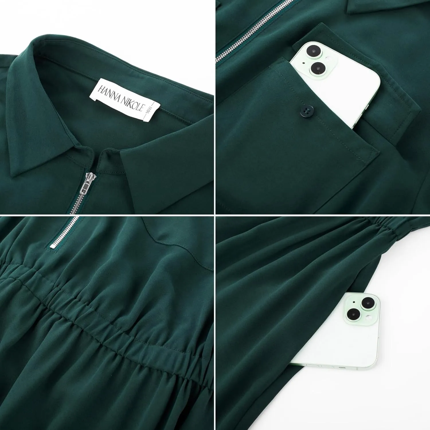 Hanna Nikole Plus Size Women Casual Midi Dress with Pockets Lapel V Neck Shirt Dress A Line Short Sleeve Dresses Tunic Dress