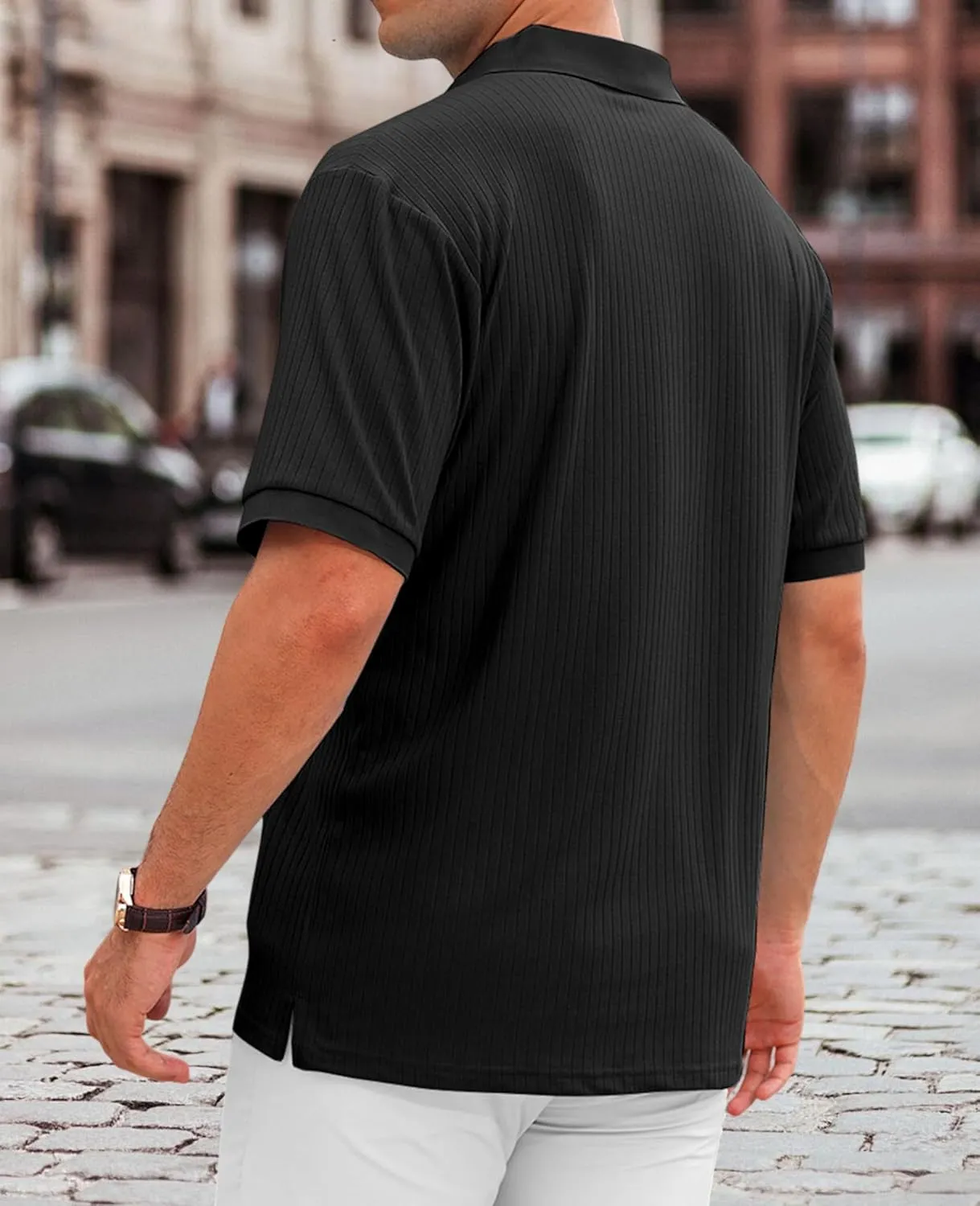 Hodaweislop Men's Knit Polo Shirts Short Sleeve V Neck Golf Shirt Casual Textured Summer Shirts
