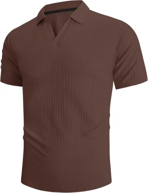 Hodaweislop Men's Knit Polo Shirts Short Sleeve V Neck Golf Shirt Casual Textured Summer Shirts