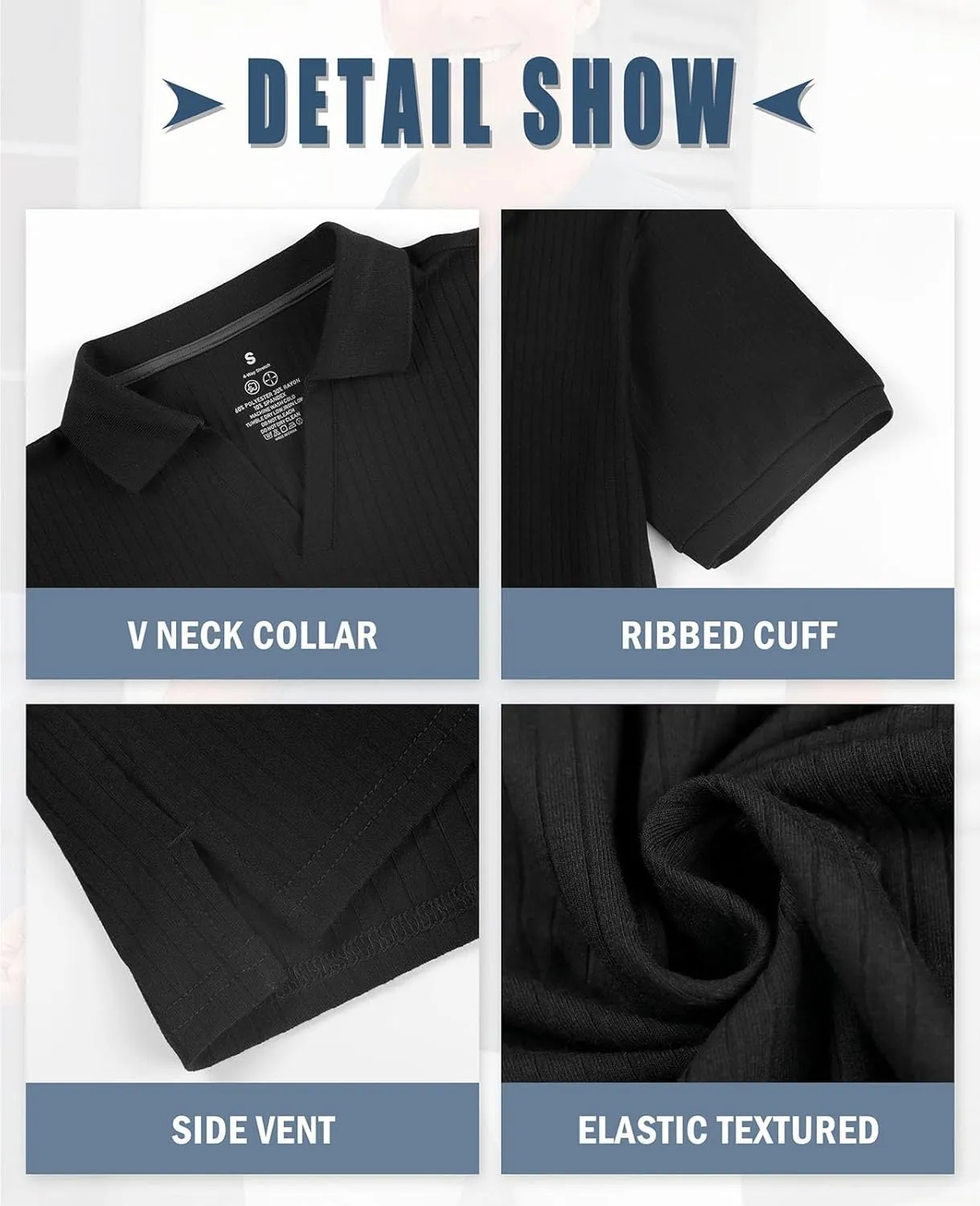 Hodaweislop Men's Knit Polo Shirts Short Sleeve V Neck Golf Shirt Casual Textured Summer Shirts