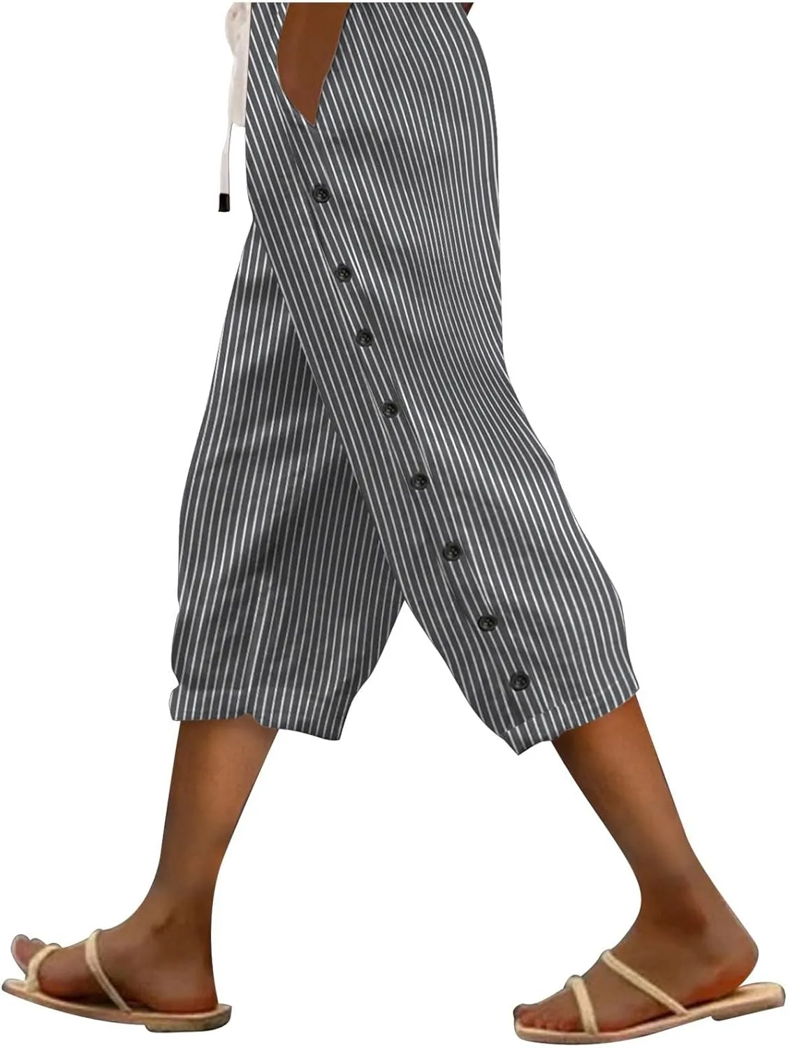 Linen Pants Women Wide Leg Dressy Lounge High Waist Elastic Waist Drawstring Women's Cotton and Linen Cropped Trousers