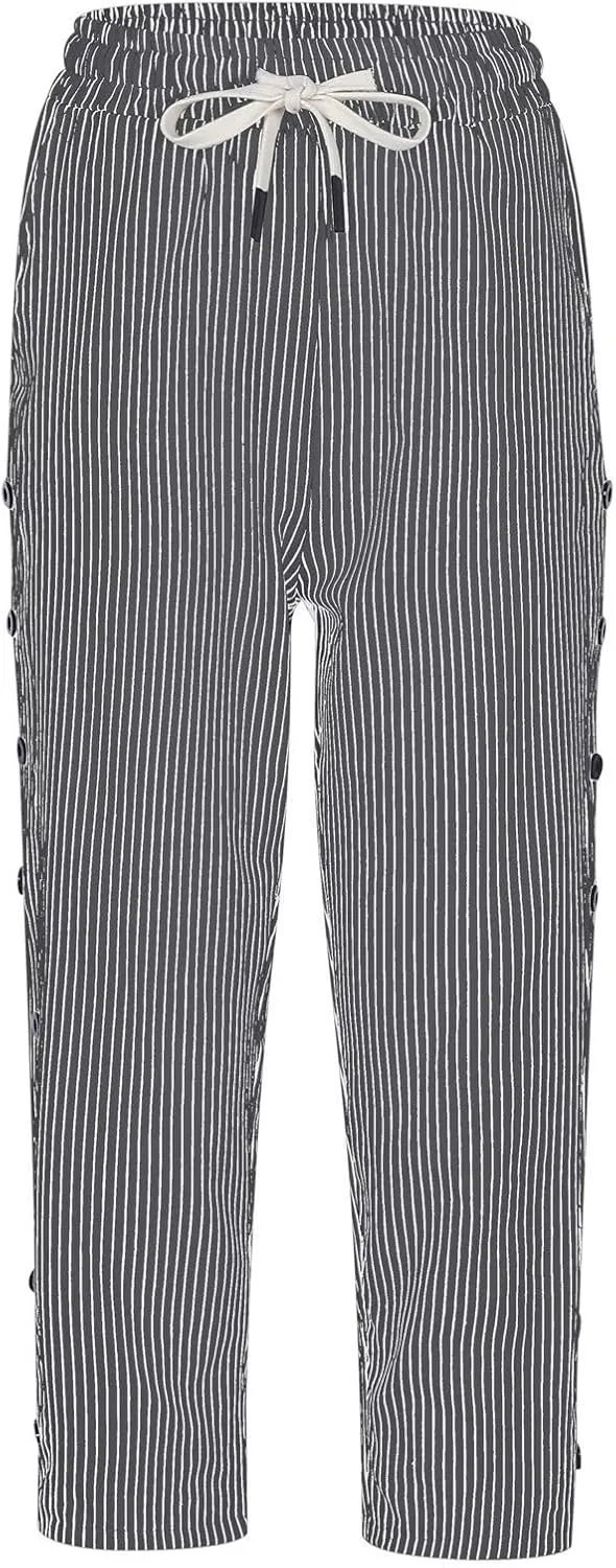 Linen Pants Women Wide Leg Dressy Lounge High Waist Elastic Waist Drawstring Women's Cotton and Linen Cropped Trousers