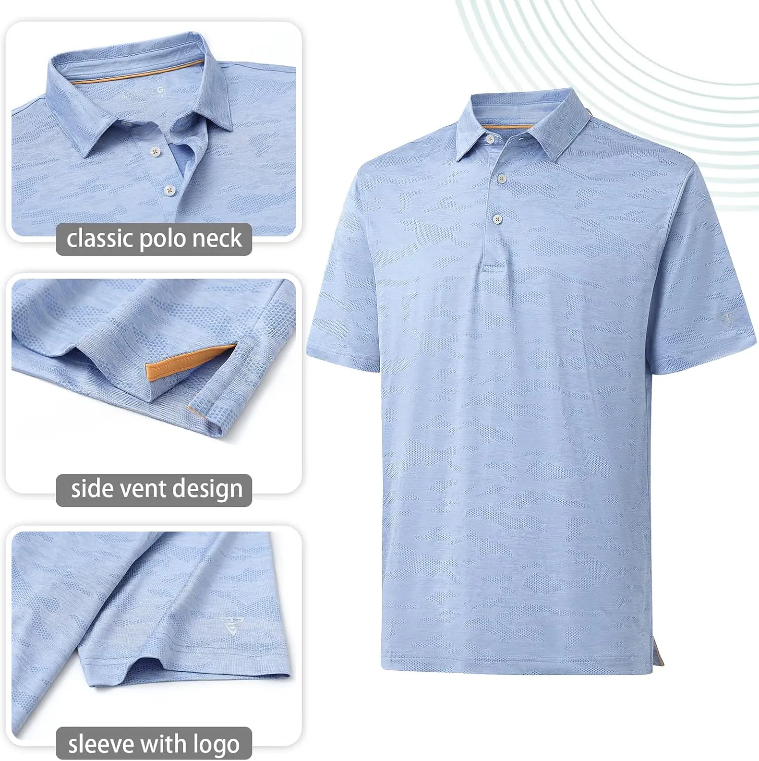 M MAELREG Golf Shirts for Men Short Sleeve Heather Jacquard Textured Stretch Moisture Wicking Performance Mens Polo Shirts