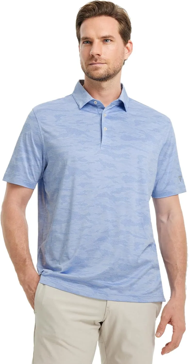 M MAELREG Golf Shirts for Men Short Sleeve Heather Jacquard Textured Stretch Moisture Wicking Performance Mens Polo Shirts