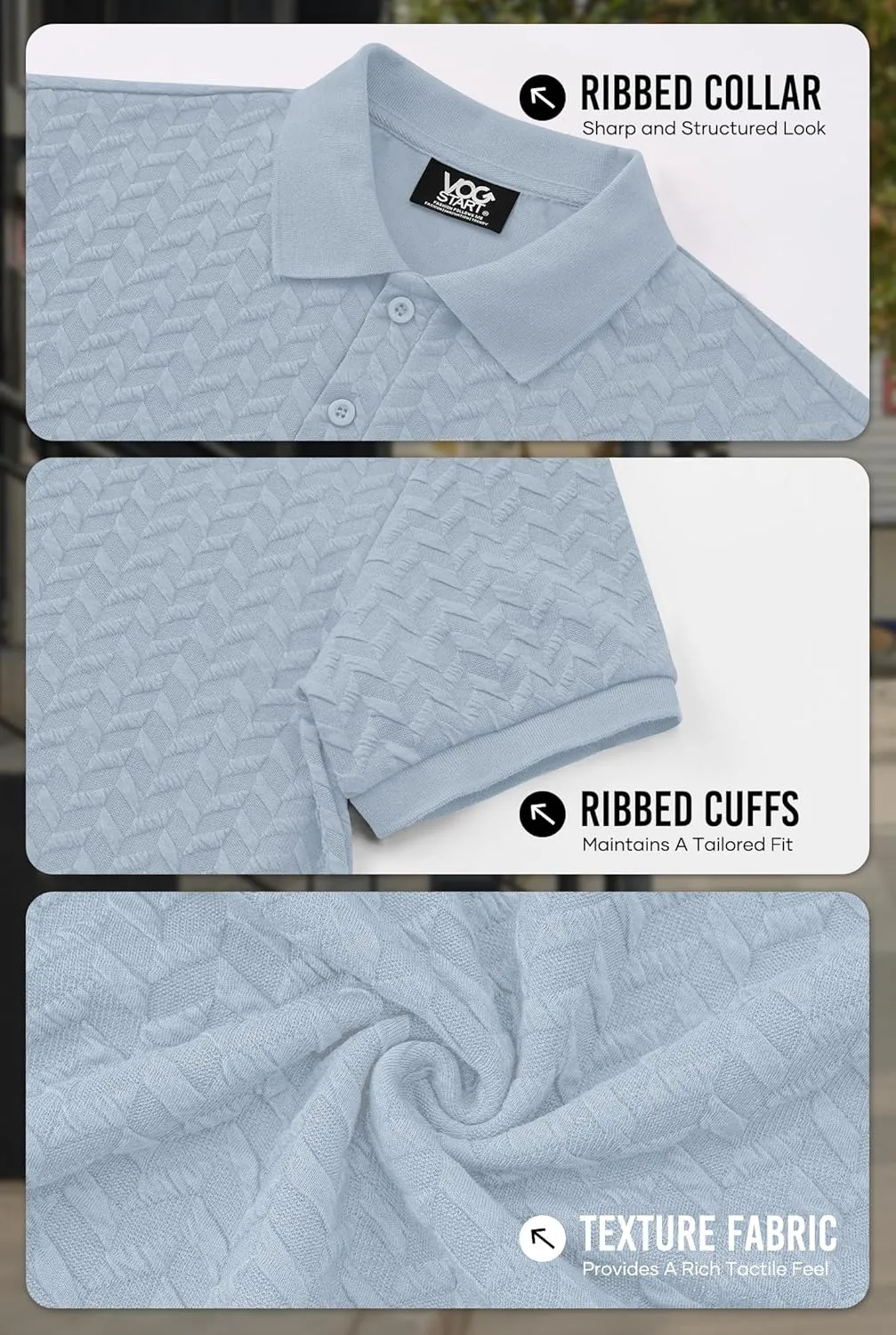 Men Textured Polo Shirts Casual Summer Short Sleeve Poloshirt (S-XXL)