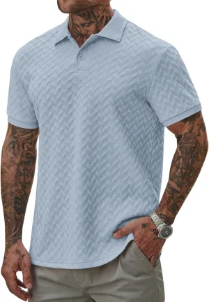 Men Textured Polo Shirts Casual Summer Short Sleeve Poloshirt (S-XXL)