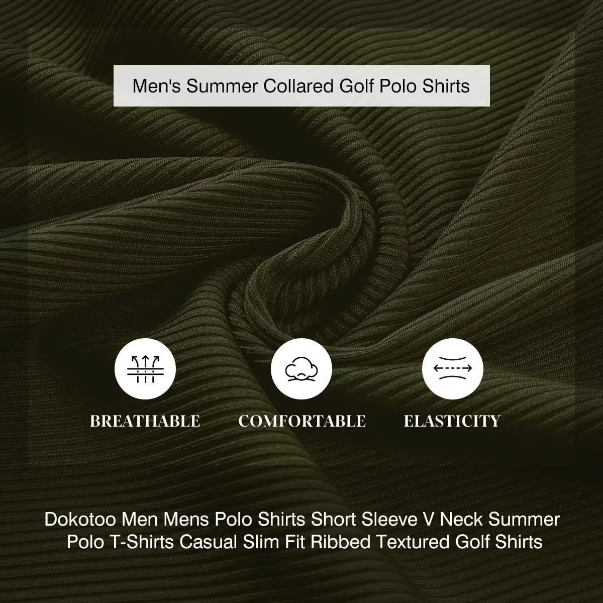 Mens Polo Shirts Short Sleeve V Neck Summer Polo T Shirts Casual Slim Fit Ribbed Textured Golf Shirts