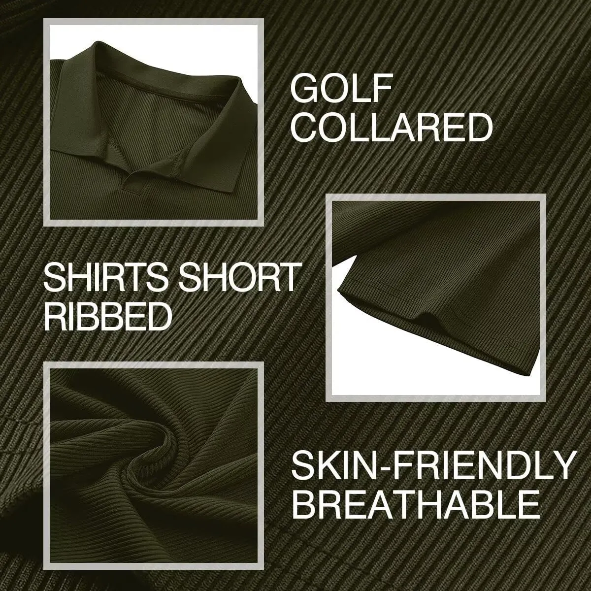 Mens Polo Shirts Short Sleeve V Neck Summer Polo T Shirts Casual Slim Fit Ribbed Textured Golf Shirts