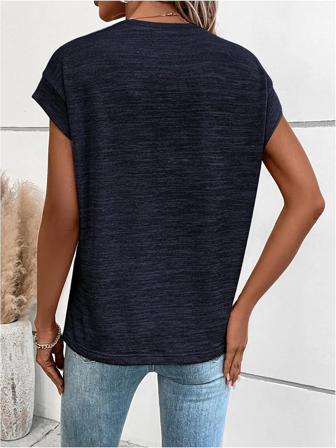 Milumia Women's Casual Cap Short Sleeve T Shirt Dressy Mock Neck Office Work Top