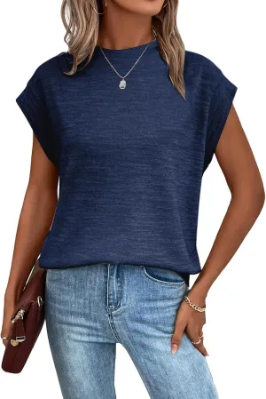 Milumia Women's Casual Cap Short Sleeve T Shirt Dressy Mock Neck Office Work Top