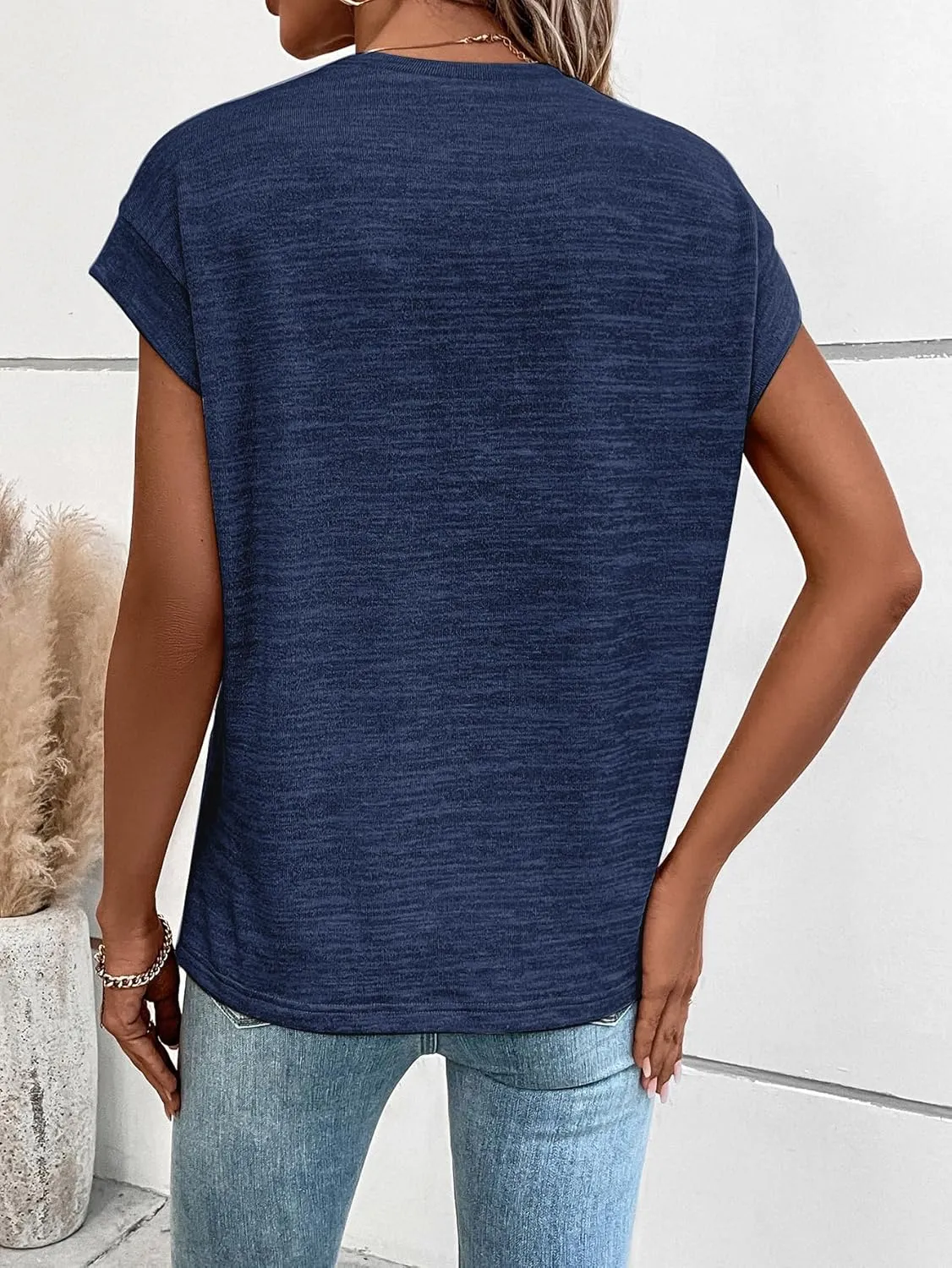 Milumia Women's Casual Cap Short Sleeve T Shirt Dressy Mock Neck Office Work Top
