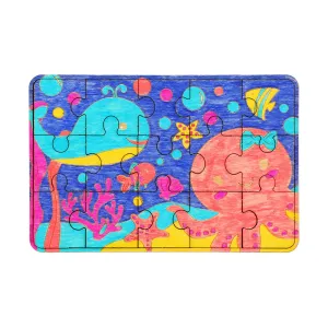 MINISO Plywood Coloring Puzzle with 5 Coloring Markers (Sea World)