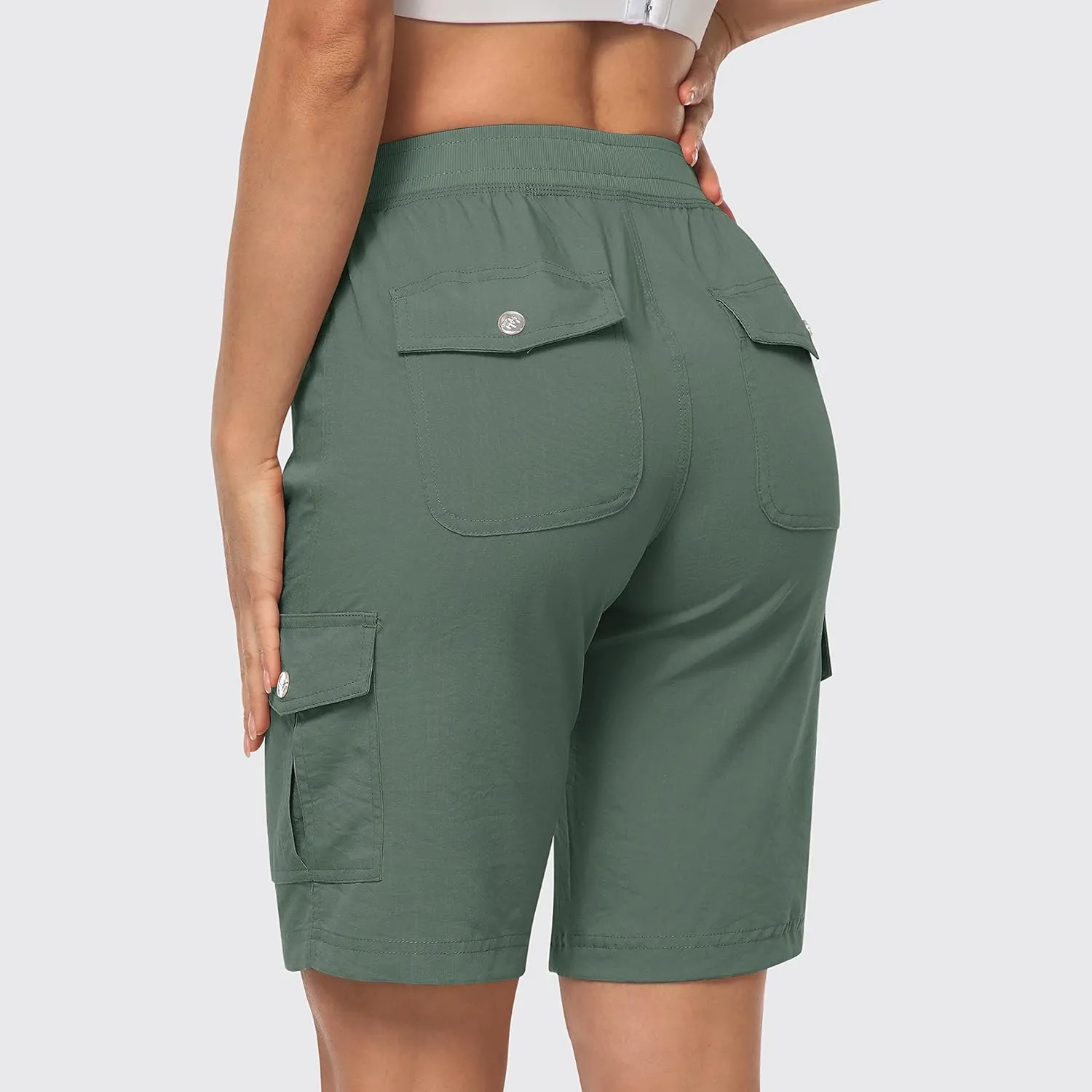MoFiz Women's 10" Hiking Cargo Shorts 6 Pockets Lightweight Quick Dry Outdoor Running Athletic Short Summer Travel Loose