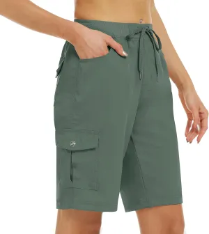 MoFiz Women's 10" Hiking Cargo Shorts 6 Pockets Lightweight Quick Dry Outdoor Running Athletic Short Summer Travel Loose