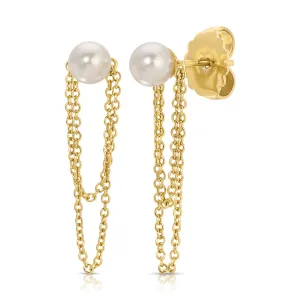 Parker Pearl Stud with Chain Earrings