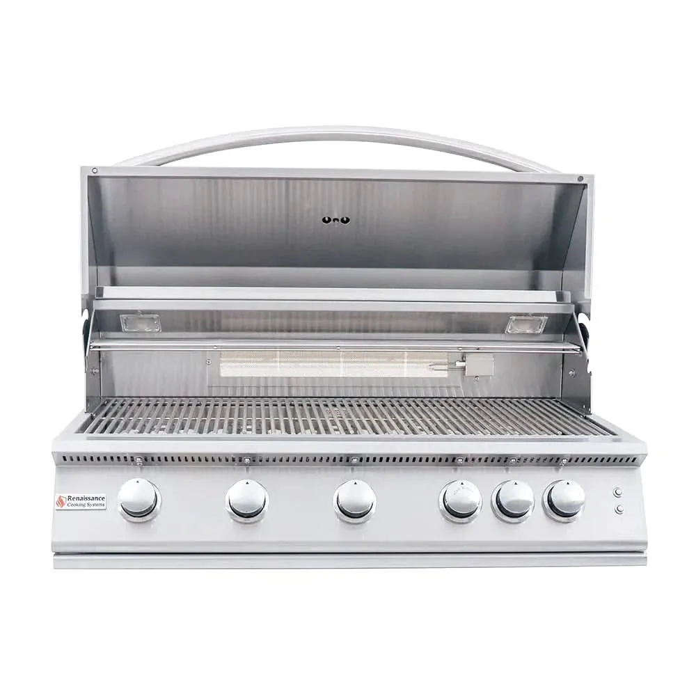 RCS Premier - 40-Inch 5-Burner Built-In Grill with Blue LED Lights and Rear Burner - Natural Gas - RJC40AL