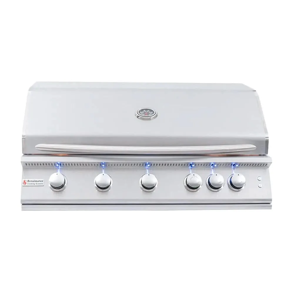 RCS Premier - 40-Inch 5-Burner Built-In Grill with Blue LED Lights and Rear Burner - Natural Gas - RJC40AL
