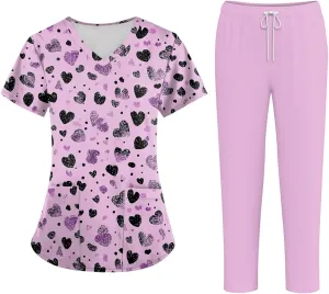 Scrub Sets for Women- Jogger V Neck Top and Pants with Pockets Stretch Comfortable Work Uniform