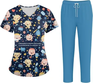 Scrub Sets for Women- Jogger V Neck Top and Pants with Pockets Stretch Comfortable Work Uniform