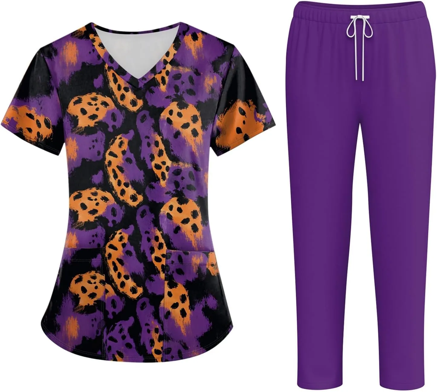 Scrub Sets for Women- Jogger V Neck Top and Pants with Pockets Stretch Comfortable Work Uniform