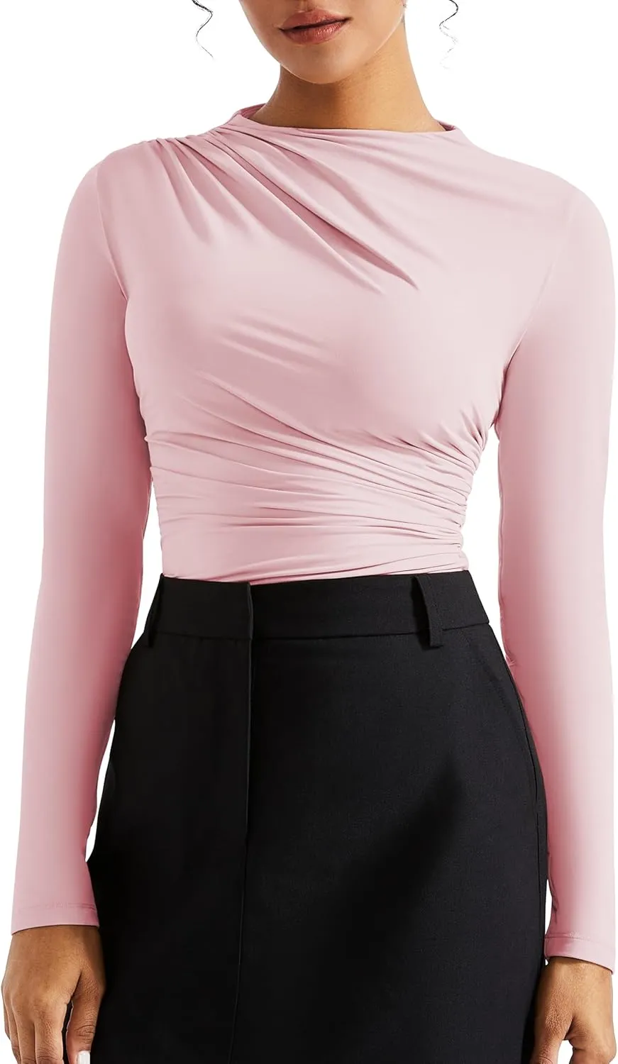 SUUKSESS Women Business Casual Long Sleeve Tops Double Lined Basic T Shirts