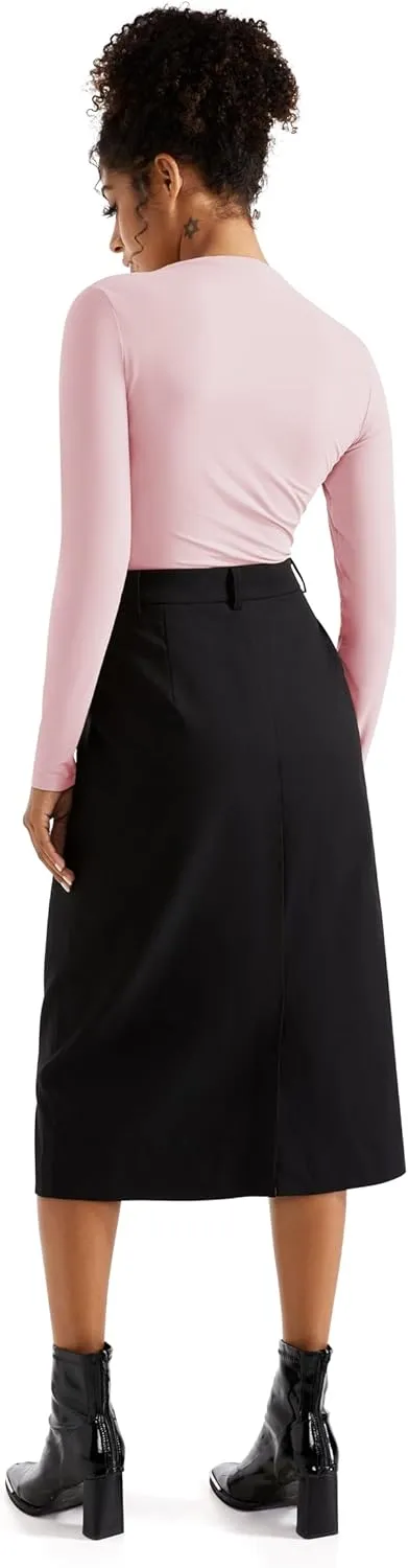 SUUKSESS Women Business Casual Long Sleeve Tops Double Lined Basic T Shirts