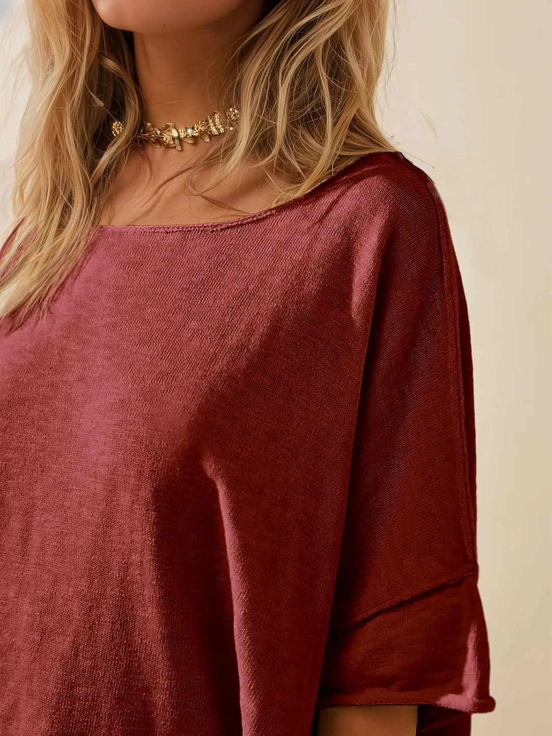 Tankaneo Women's Oversized T Shirts Casual Summer Crew Neck Loose Dropped Short Sleeve Side Slit Hem Blouse Tunic Tops