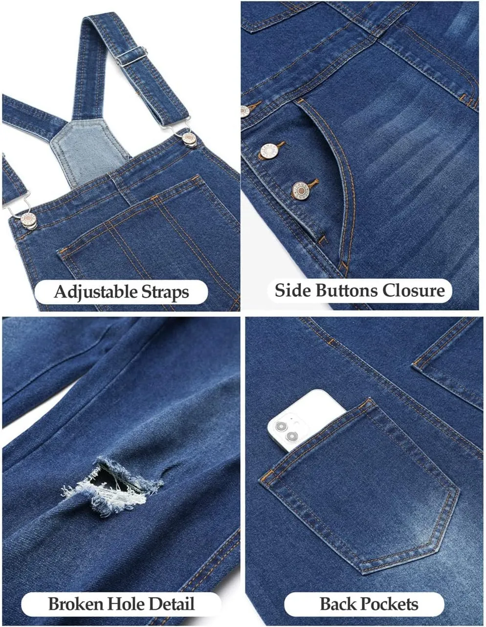 Vetinee Womens Classic Adjustable Straps Pockets Denim Bib Overalls Jeans Pants