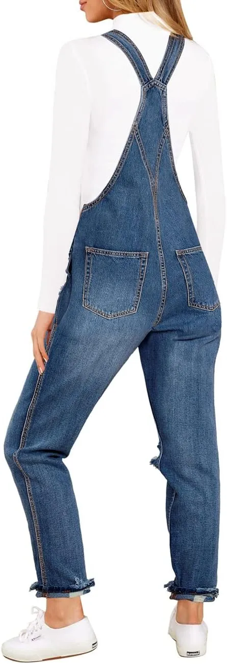 Vetinee Womens Classic Adjustable Straps Pockets Denim Bib Overalls Jeans Pants