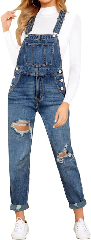 Vetinee Womens Classic Adjustable Straps Pockets Denim Bib Overalls Jeans Pants