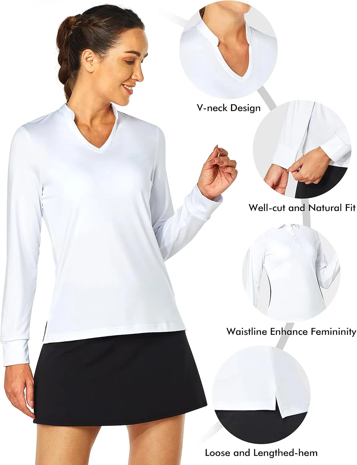 Women's Golf Shirt V Neck Short Long Sleeve Polo Shirts Lightweight Quick Dry Workout Daily Work Shirts Tops