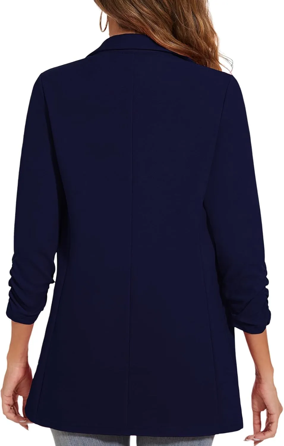 Women's Long Blazer Jackets Button Front Lapel Ruched 3/4 Sleeve Business Casual Office Work Lightweight Blazers