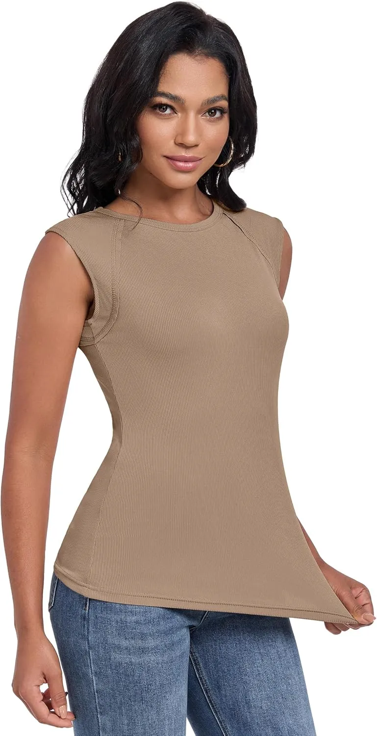 Womens Ribbed Tank Tops Cap Sleeve Slim Fitted Knit Basic Tee Shirts Trendy Casual 2025 Summer Clothes