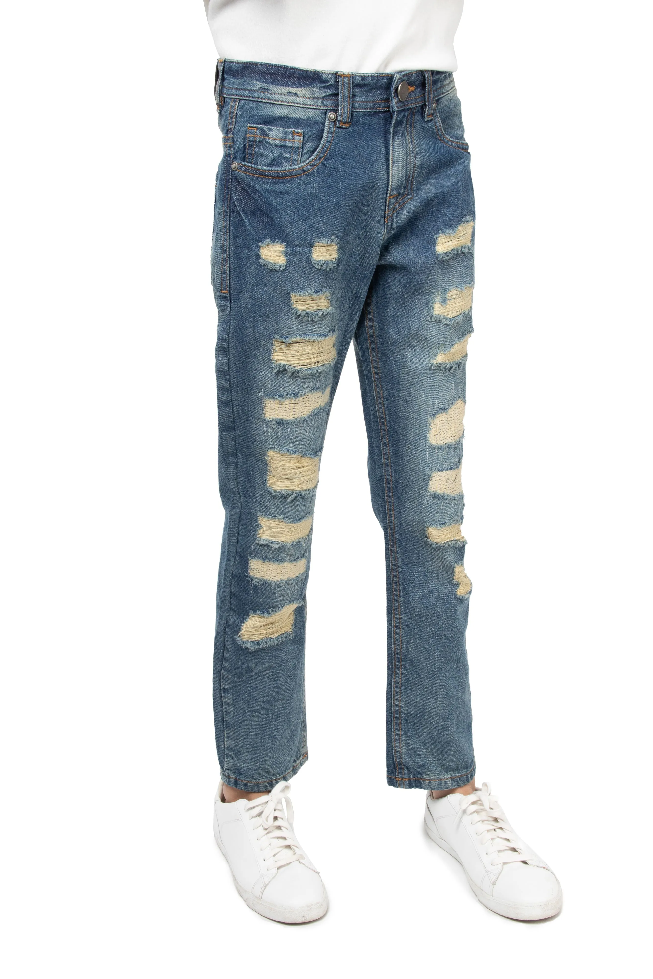 X RAY Boy's Slim Fit Heavy Rips Denim Pants