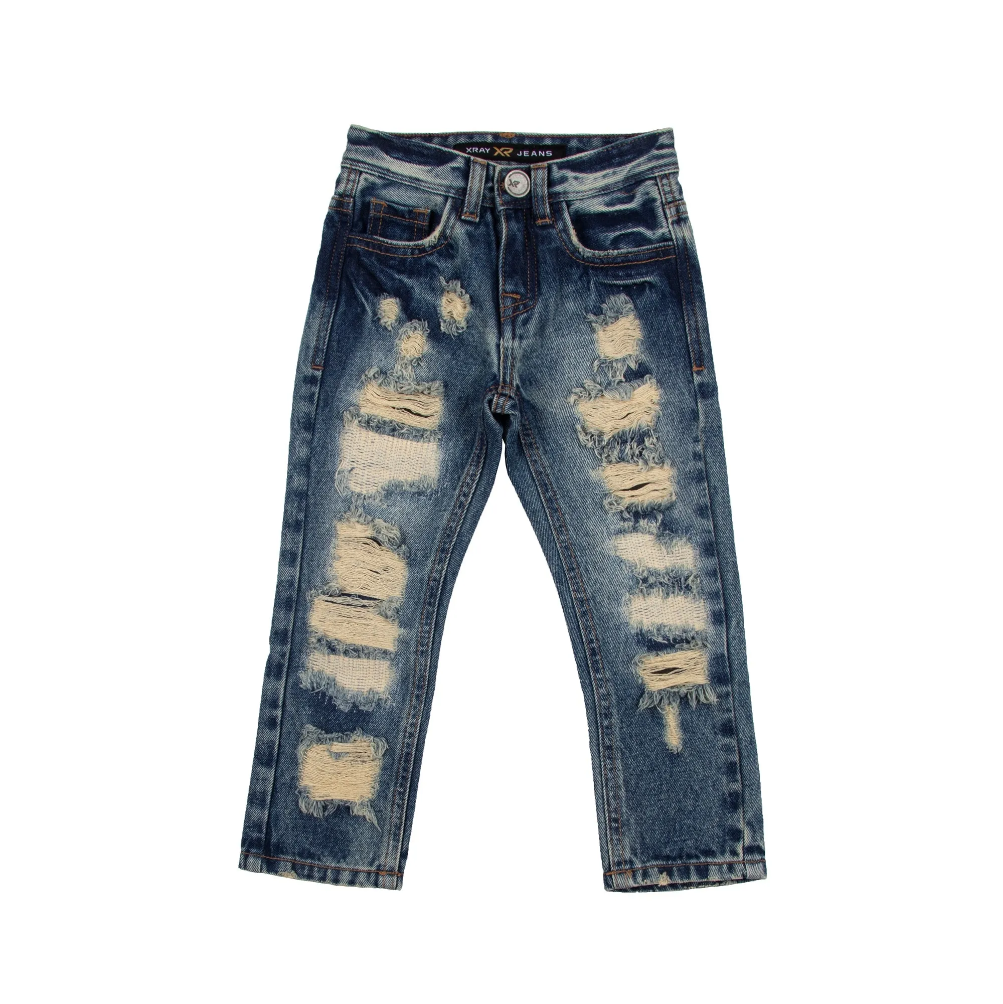 X RAY Boy's Slim Fit Heavy Rips Denim Pants