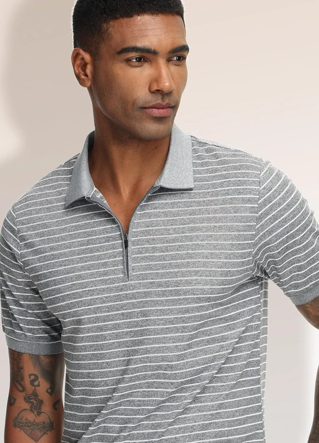 ZTN Men's Polo Shirts Short Sleeve Dry Fit Performance Moisture Wicking Zipper Golf Polo Shirts Striped Daily Casual T-Shirt